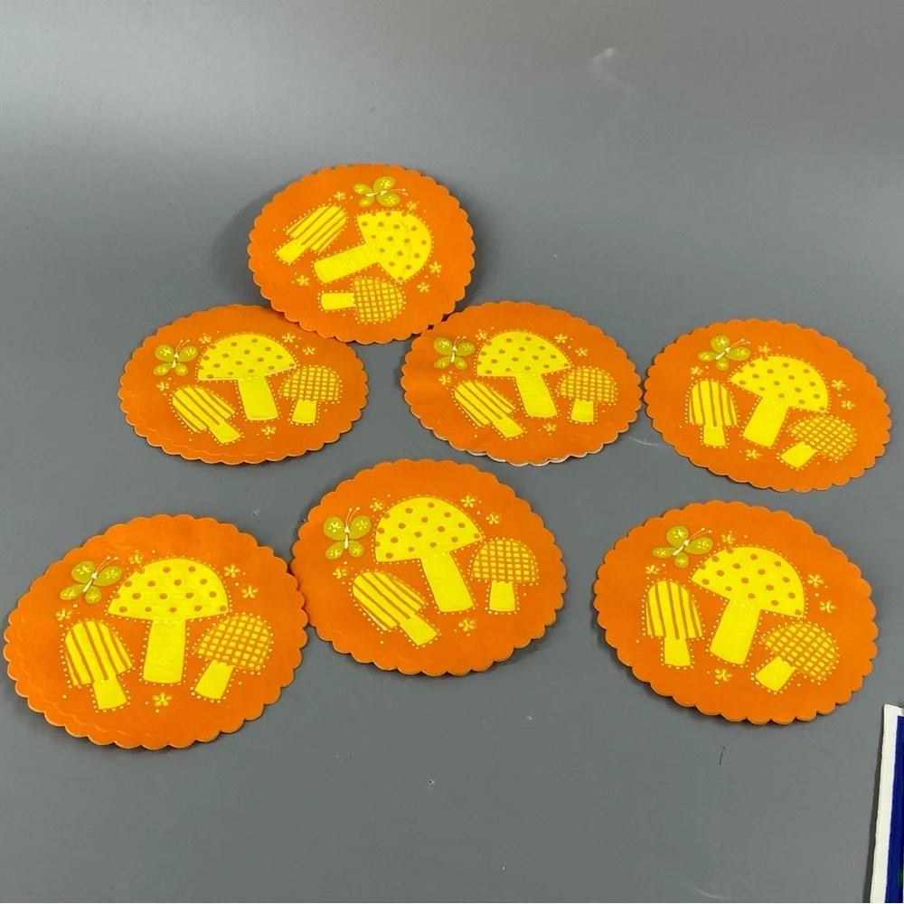 Vintage Paper Coasters MCM mushrooms, plaid, flower power! - Picture 9 of 12